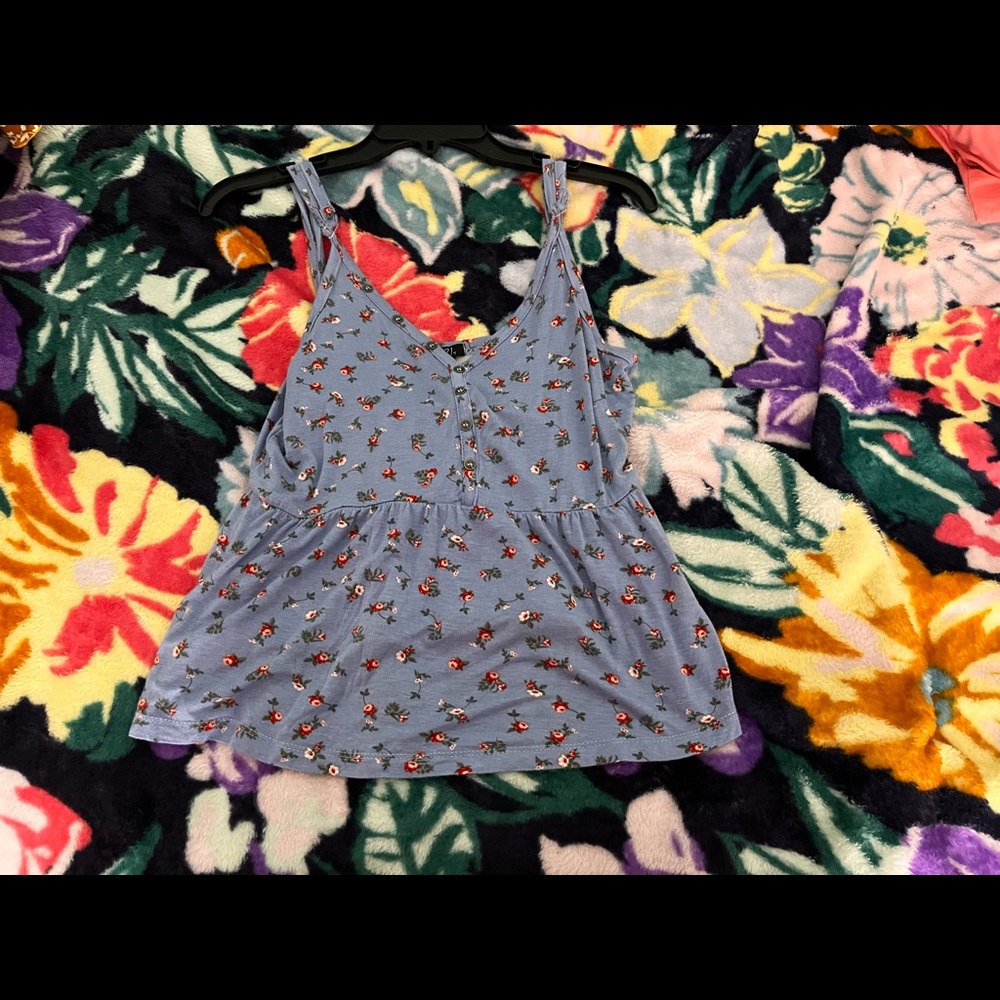 blue with flowers tank top